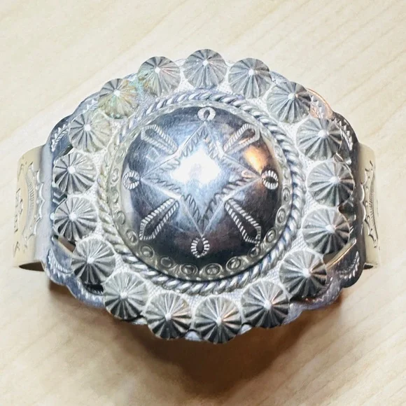 Fred Harvey Style Celestial Silver Cuff Bracelet - Picture 2 of 6